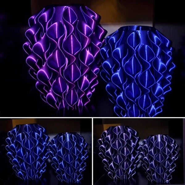 3D Geprinte Lotus Vaas 22cm. | Tripple - tone : Blauw – Paars – Antraciet