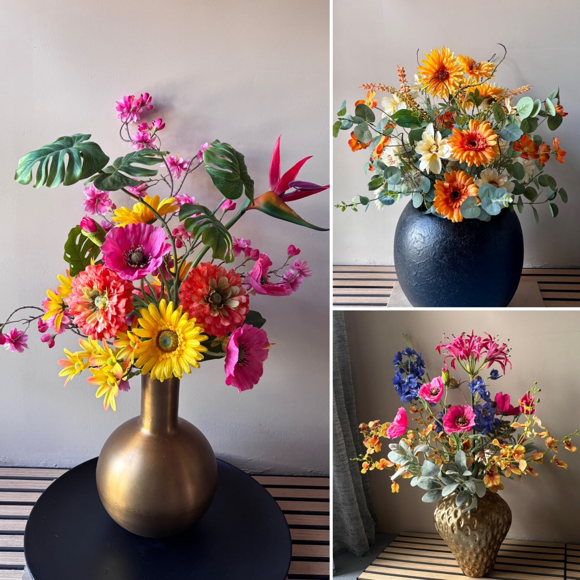 Zijden boeketten met of zonder vaas verkrijgbaar | Betaalbare zijden bloem boeketten | complete kunstbloem boeketten in vaas | Discount fashion corner | Oude-tonge 