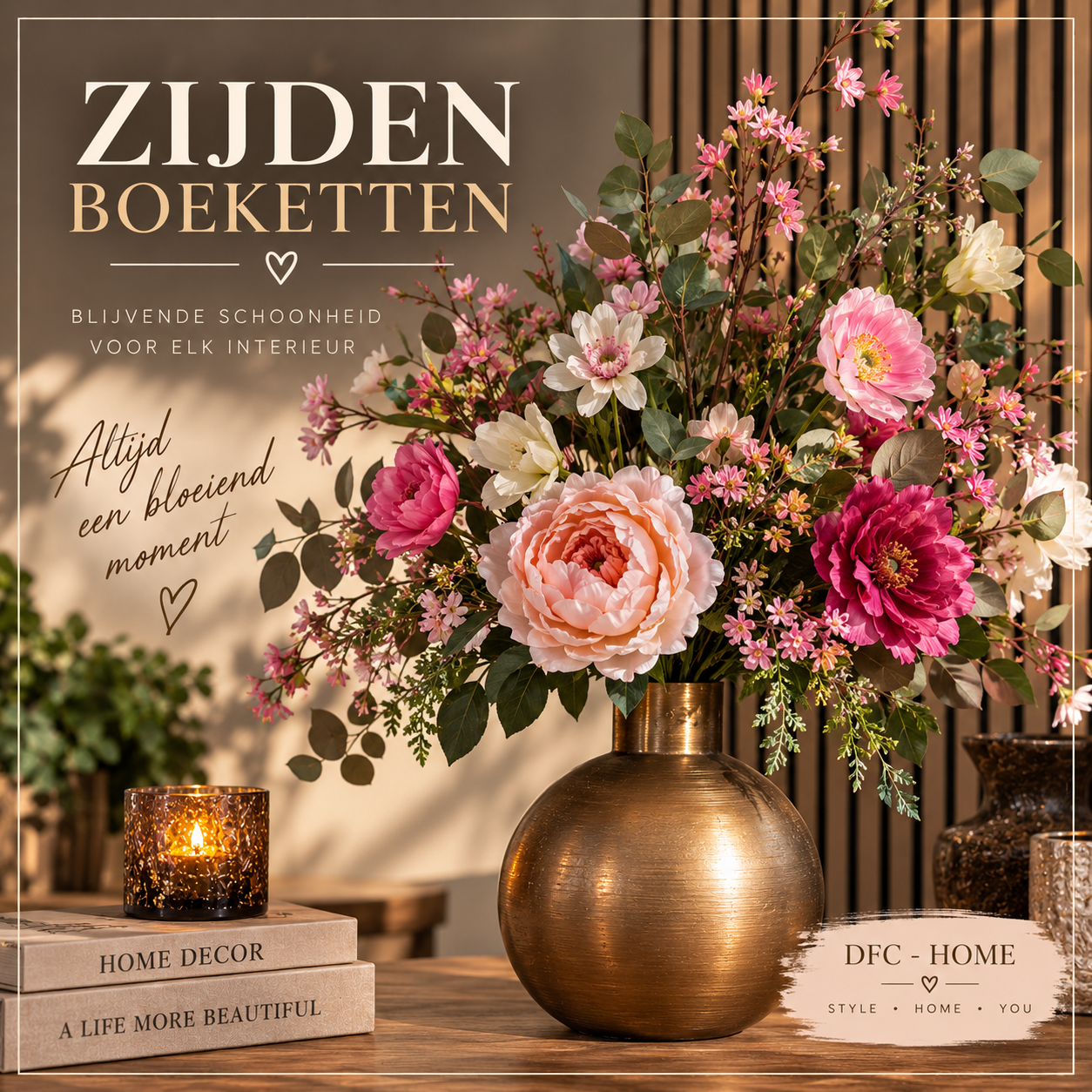 Zijden Bloem boeketten | kunstbloemen | zijden bloemen compleet met vaas | DFC - Home | discount fashion corner 