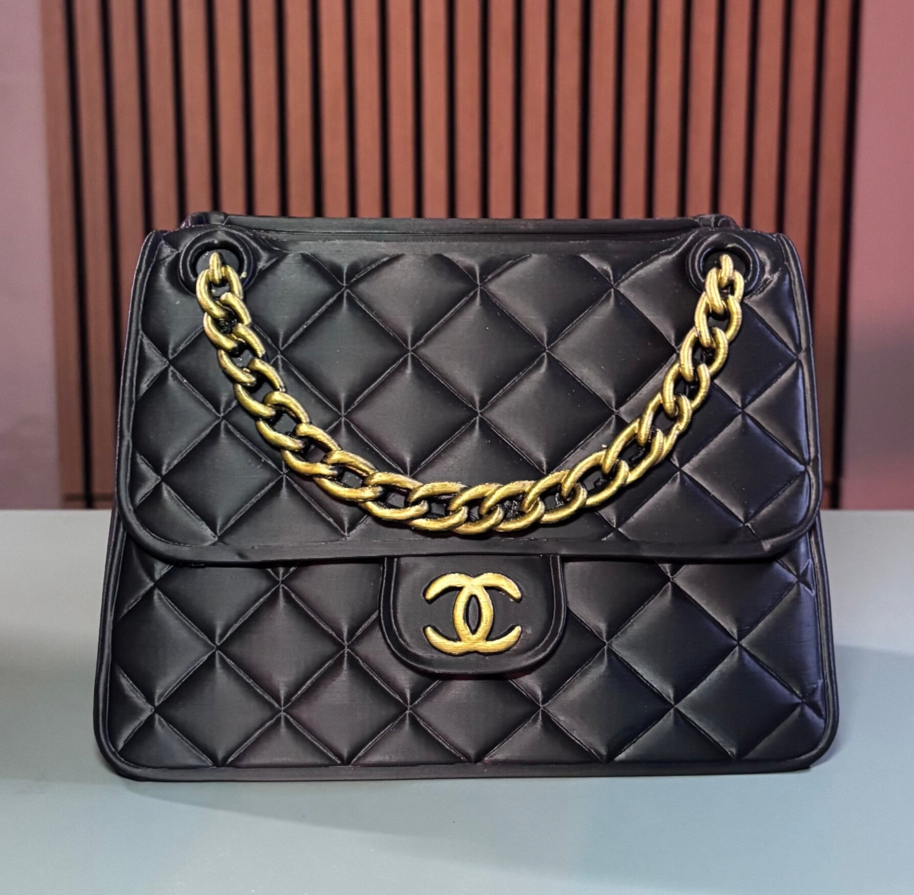 Designer Look Handtas Vaas 3D | Zwart & Goud – 20 cm
