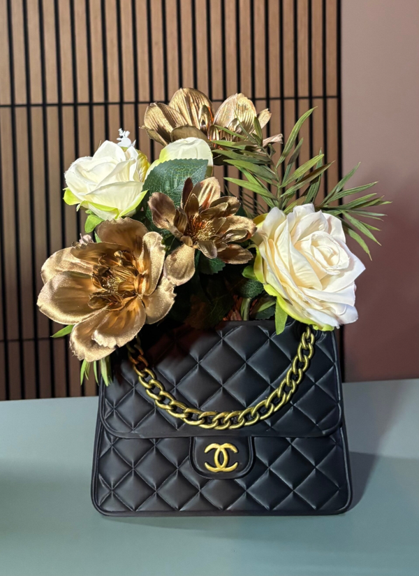 Designer Look Handtas Vaas 3D | Zwart & Goud – 20 cm