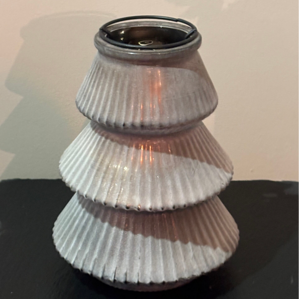 Kerstboom waxinehoude - mat grijs  - glas  16cm.