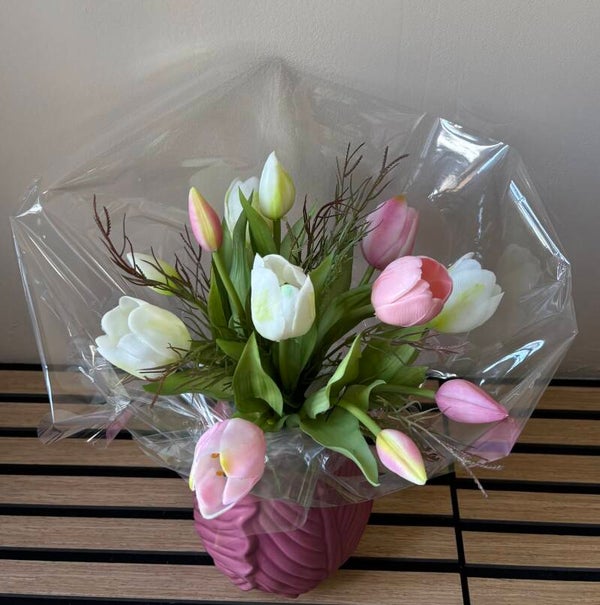 Compleet boeket Real Touch tulpen in vaas