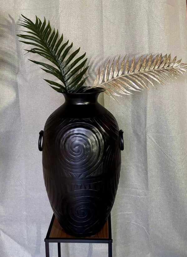 Luxe Metalen Vaas met Ringen Mat Zwart | 56cm