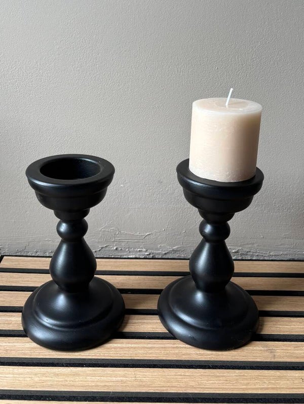 Set van 2 Houten Kaarsenhouders Mat Zwart | Sfeervolle Woondecoratie
