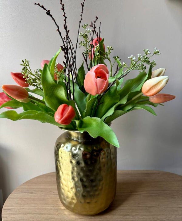 Real Touch Tulpenboeket Peach | 12 Tulpen met Groen en Takjes