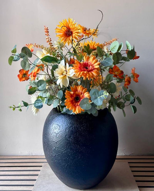 Autumn Glow | Luxe Zijden Arrangement in Mat Zwarte pot