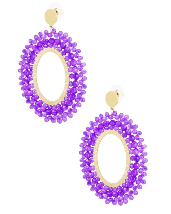 Statement oorbellen / ovaal kralenparty paars