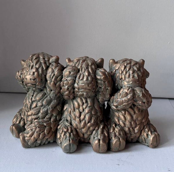 Beeld - Hooglander Horen, Zien & Zwijgen – Goud  - 15,5 cm.