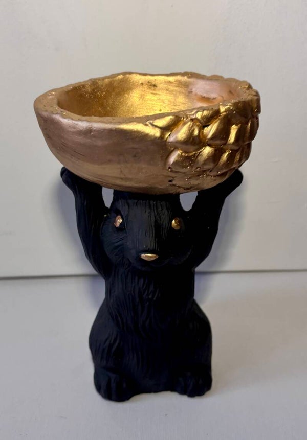 Eekhoorn Beeld met Bakje – Zwart / Goud - 18 cm.