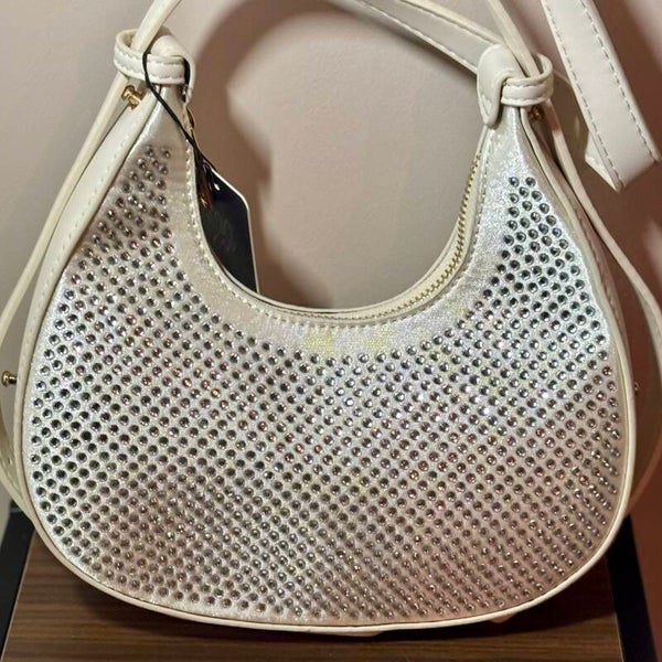 Croissant tas / Wit met glitters  - PU