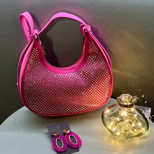 Set: Tas + bijpassende oorbellen / Fuchsia