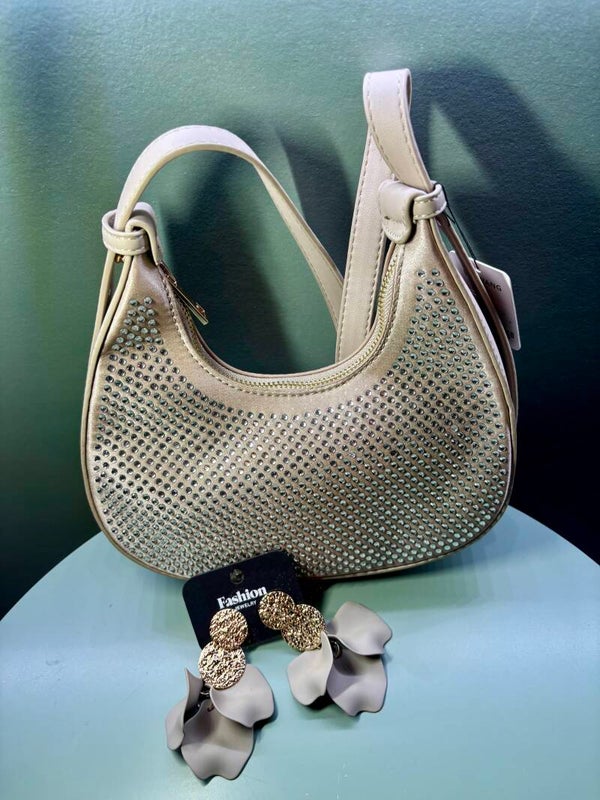 Set: Tas + bijpassende oorbellen / Beige