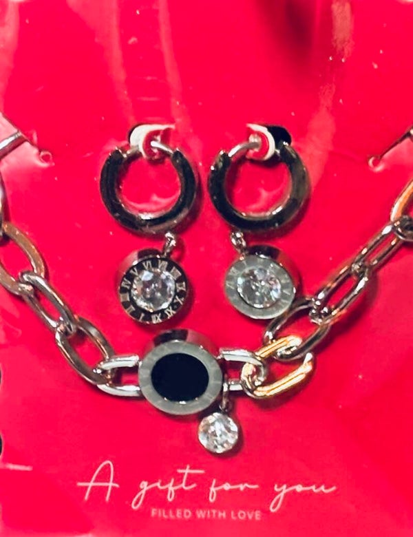 Set: armband + oorbellen zilverkleurig