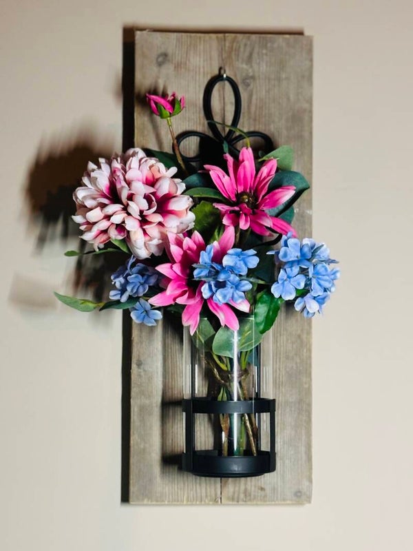 Wall of Charm - Mix Flower / Muur vaas / Wandvaas / boeket op hout