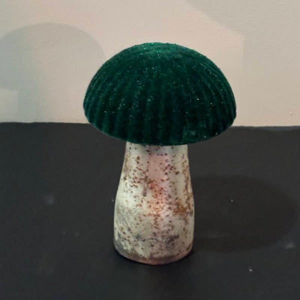 Paddestoel | glas - velvet | groen 10cm.