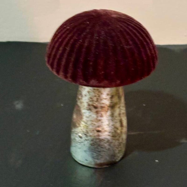 Paddestoel | glas / velvet | rood - 10cm.