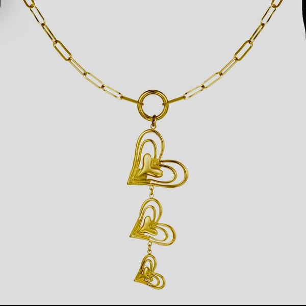 Ketting : Trio Hart | 304-S RVS | goudkleurig