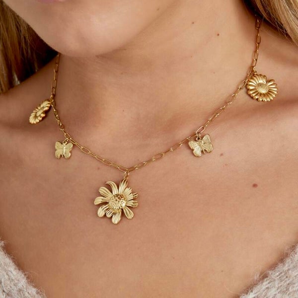 Ketting : Flowerlicious | Bedelketting Bloem | RVS | Goudkleurig