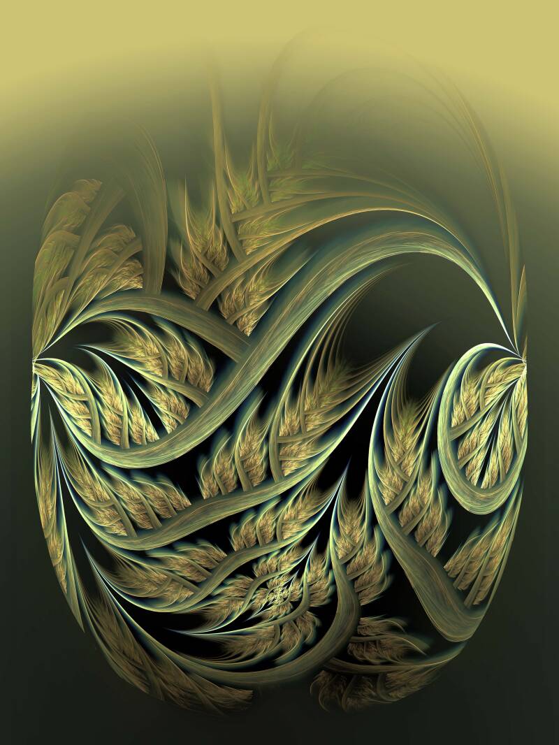 Fractale végétale verte et dorée intitulée Arcsinh, Curlinder & gold Arccosh.