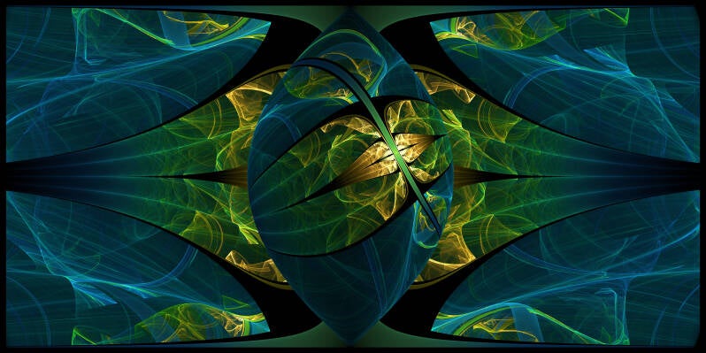 Fractale abstraite horizontale aux flux bleus et verts