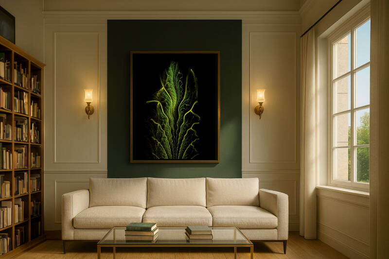 Salon de lecture décoré d'une grande fractale.