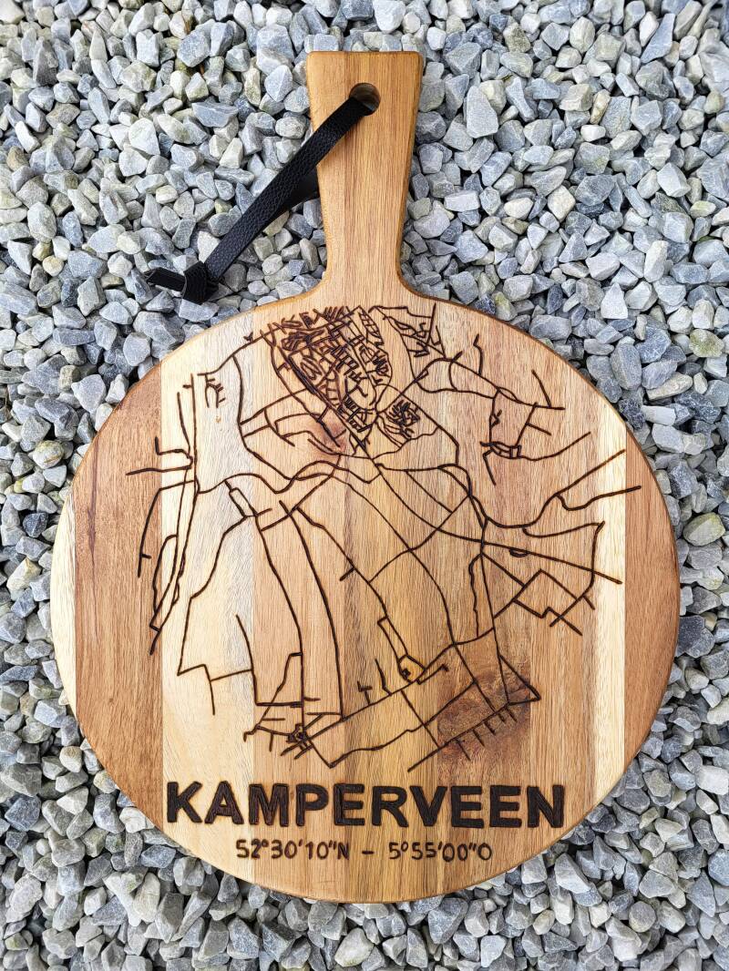 Acacia borrelplank met plattegrond Kamperveen houtgebrand