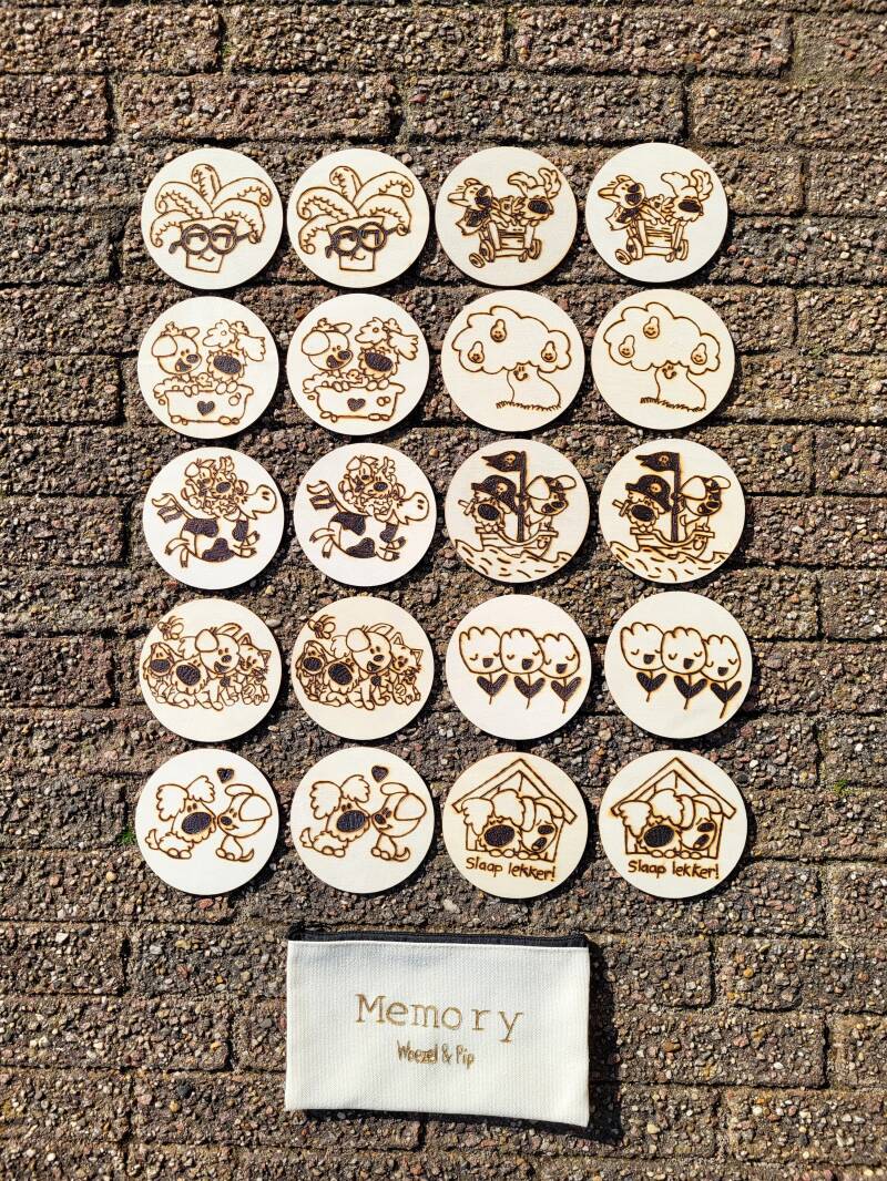 Houtgebrande Woezel en Pip memory met opbergzakje
