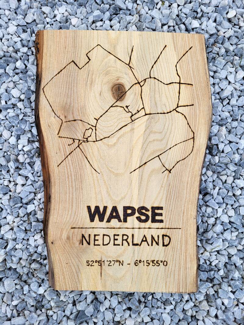 Eiken houten plank met plattegrond Wapse houtgebrand