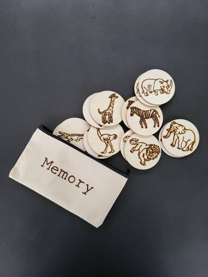Memory van Safari dieren. 14 schrijfjes van 7,5 cm. 