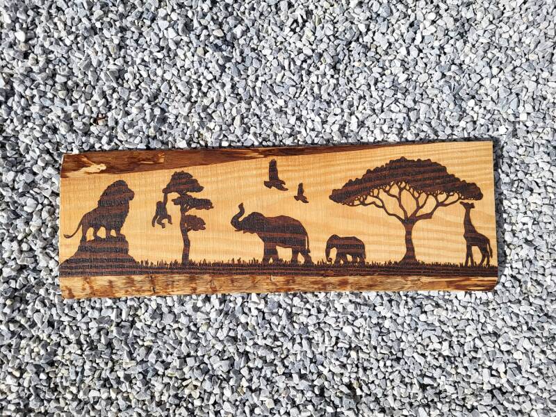 XXL plank met Safari afbeeldingen houtgebrand