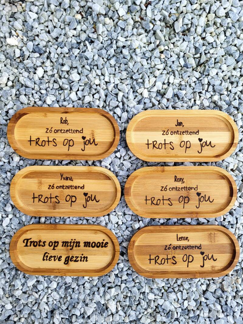 6x koffie thee plankje met namen en zo ontzettend trots op jou