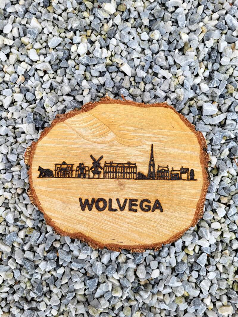 Boomschijf met skyline Wolvega houtgebrand