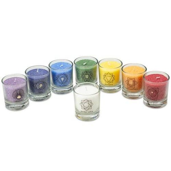 CHAKRA kaarsen, gemend in doos, 8 stuks in 8 kleuren