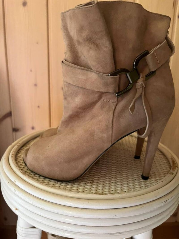 Stuart Weitzman  Suede Peep Toe Ankle Boots