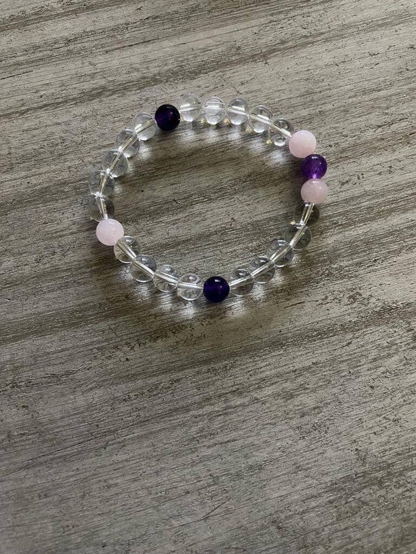 Bracelet Cristal de Roche + Améthyste+ Quartz Rose