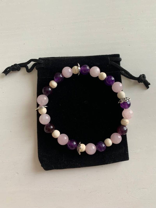 Bracelet triple protection howlite, améthyste, quartz rose
