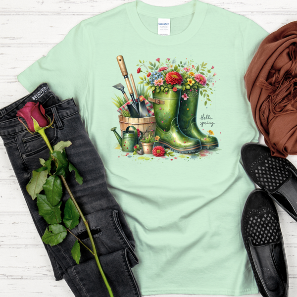 A0074 Hello Spring, Green Boots