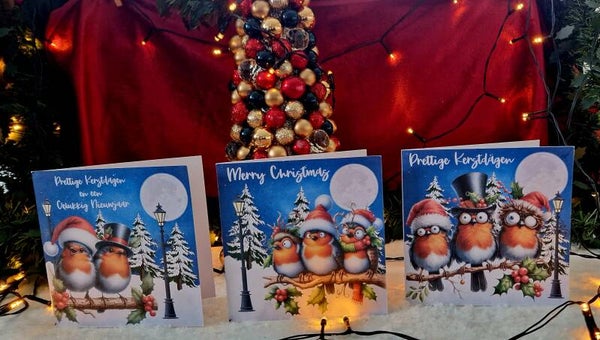 1. Kerstkaart Kerst-vogels, Set van 6 (3x2 kaarten)