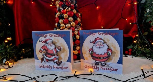 11. Kerstkaart, Kerstman, bewegend, Set van 4 (2x2), 13x13cm