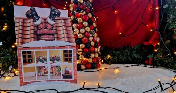 7. Kerstkaart, Kerstman door schoorsteen naar binnen, 14,8x21cm