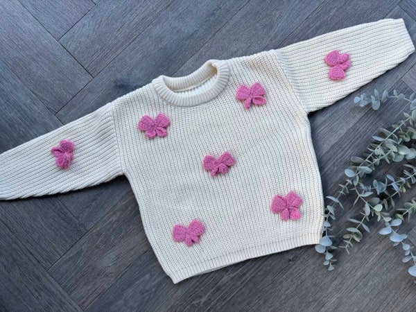 Bow jumper pink or cream