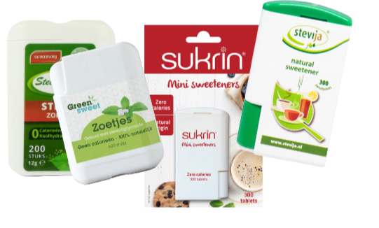 verschillende dispensers van zoetjes