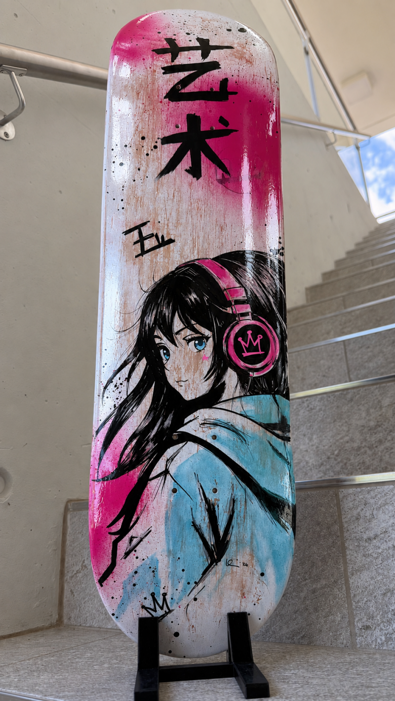 Originales handbemaltes Skateboard Deck von KUN5T. Motiv Manga K5.
