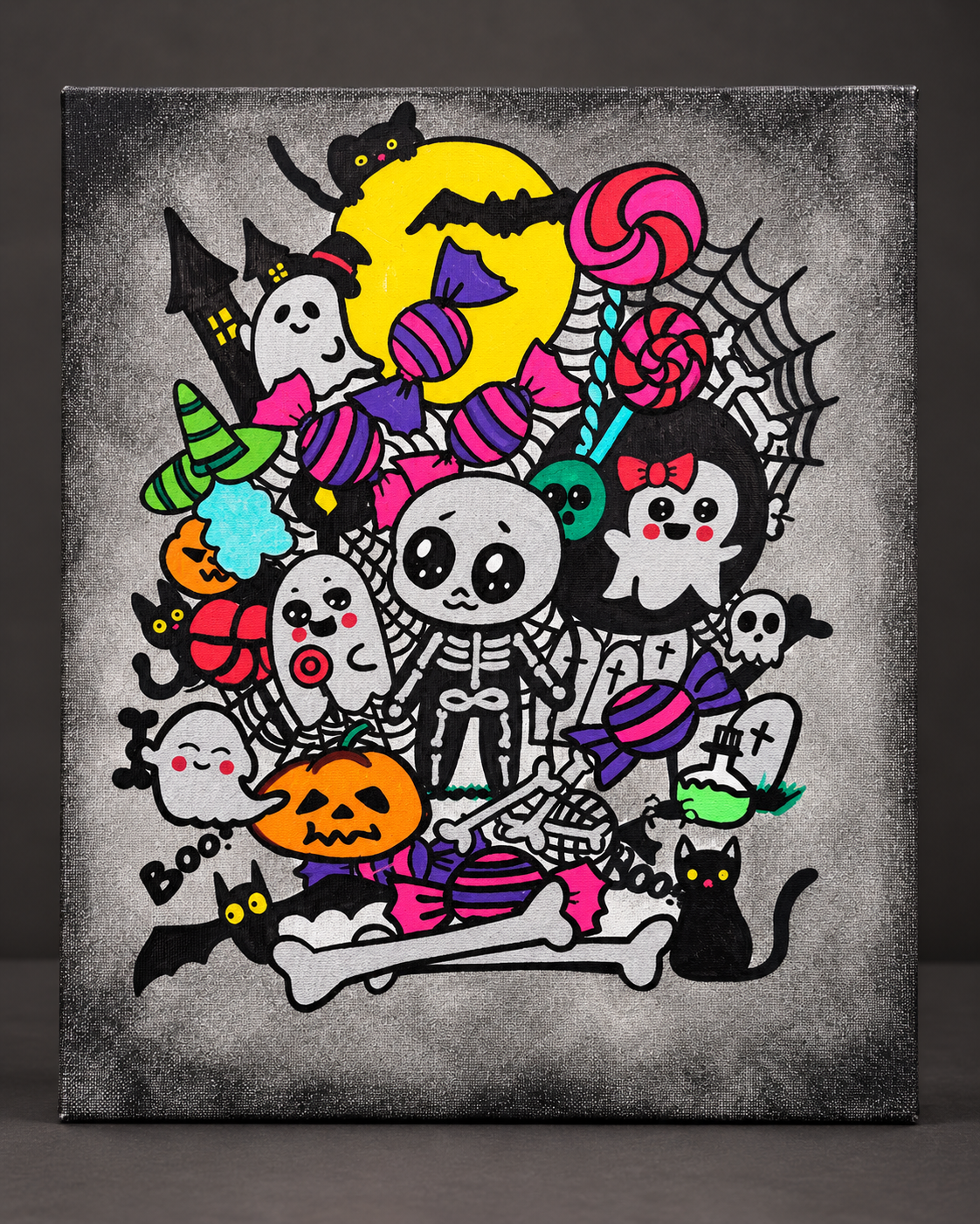Leuchtende Gespenster und Neon-Monster unter Schwarzlicht beim Glowbration Halloween Workshop.