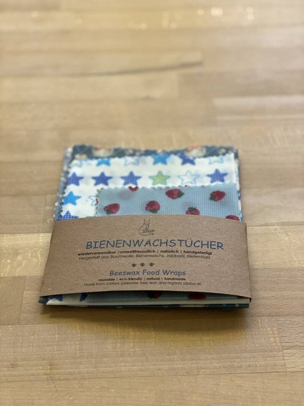 Bienenwachstücher Set „Vögel | Sterne | Erdbeeren“