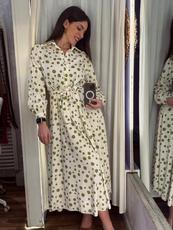 Abito chemisier pois verde