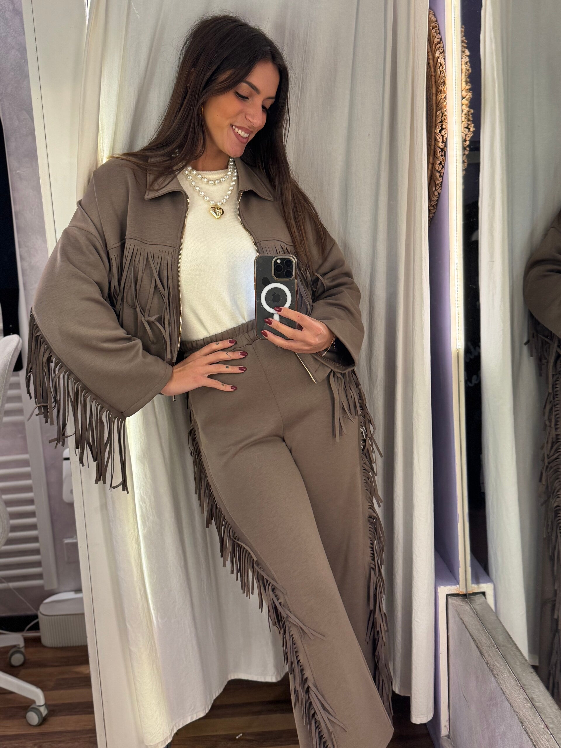 Pantalone tuta con frange -50%