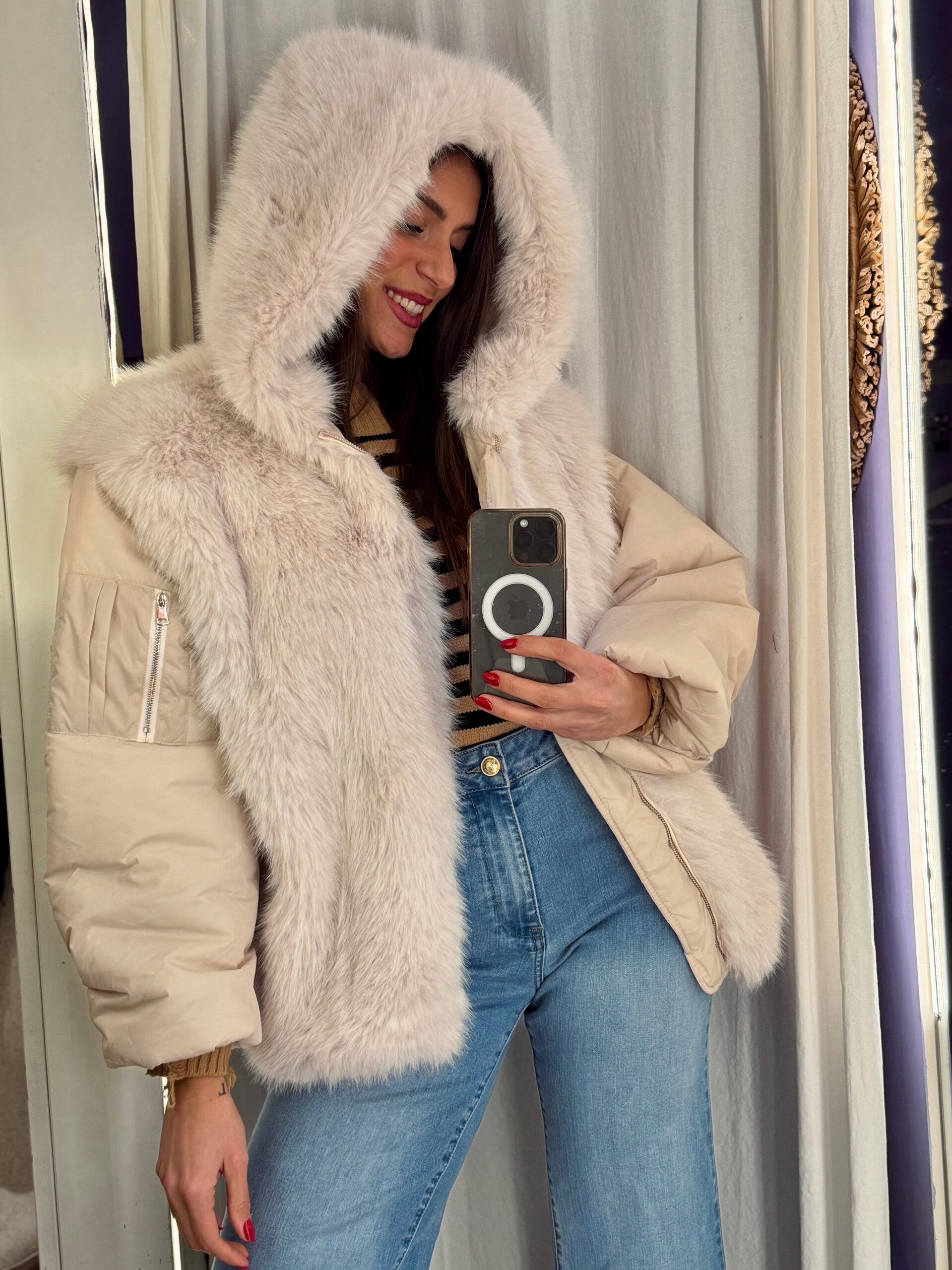 Piumino panna con ecopelliccia