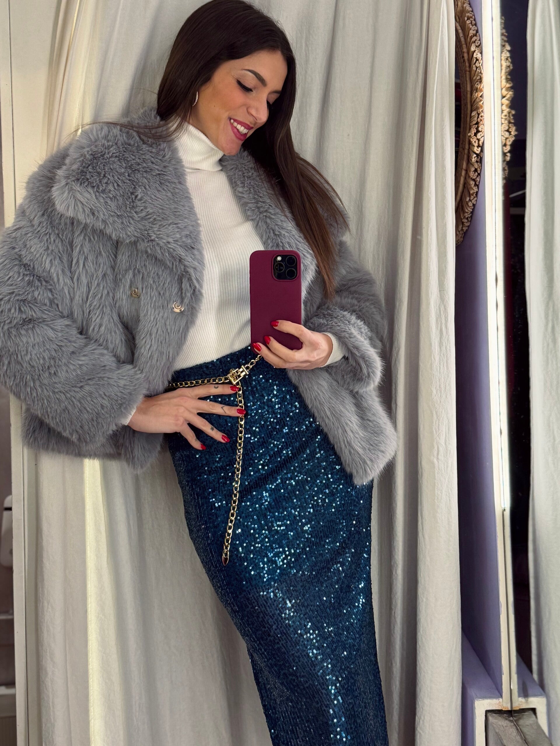 Ecopelliccia grigio perla